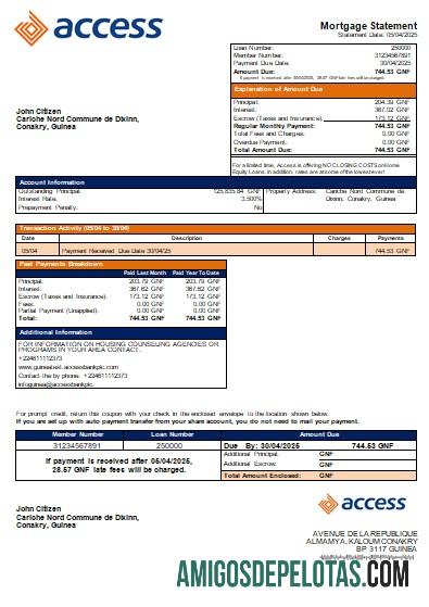 Declaração de hipoteca bancária do Banco de Acesso da Guiné Scr baixar para verificação